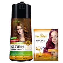 Herbishh Golden Brown Hair Color Shampoo 3-in-1 PPD-vapaa hiusväri 400 ml argan-hiusnaamiolla