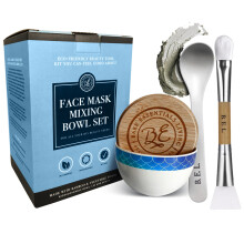 Bare Essentials Living - Conjunto de tigela de mistura de mscara facial de argila Kit de cuidados com a pele Tigelas faciais com tampa de bambu,