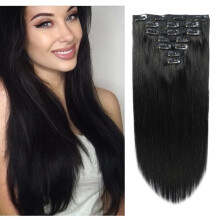 20"""" Clip in Human Hair Extensions Full Head 180 g 7 kusu 16 clips 1# Jet Black Double Weft Brazilian Real Remy Hair Extensions Thick Straight Silky