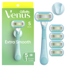 Venus Extra Smooth Vrouwen Scheermes met Herbruikbare Handgreep, 5 Scheermesjes en Douchehouder