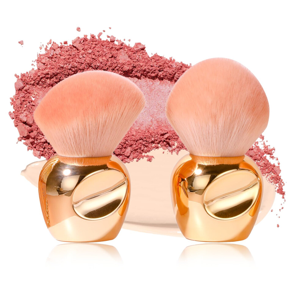 Oneleaf Golden Kabuki Makeup Brushes Premium Synthetic Flat Body Brush Foundation Kabuki Makeup 2 Pcs Brush Set (Round)