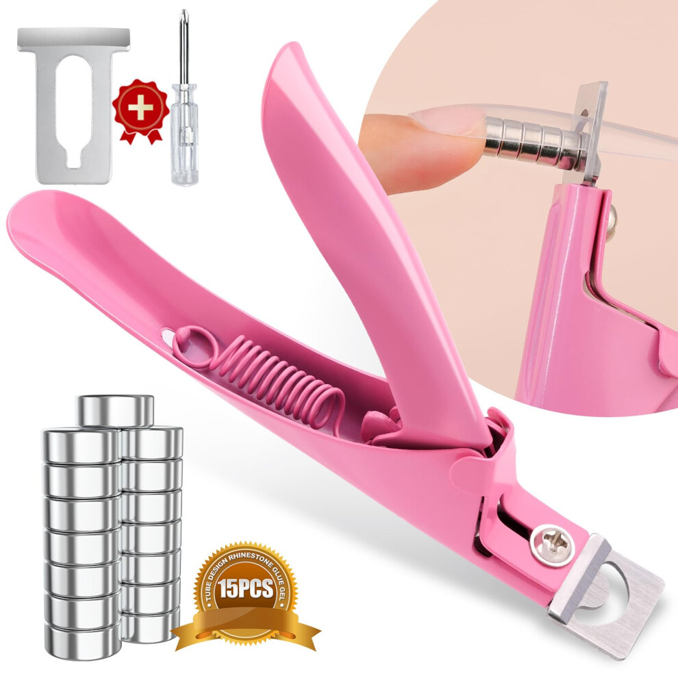 Belleboost Light/Pink Metal Premium Adjustable Nail Clippers With Magnet Sizers For Acrylic Nails Professional Stainless Steel Fake False Nail Tip Clipper