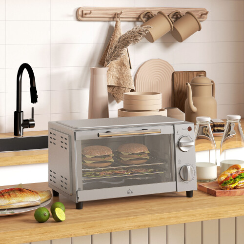 Homcom HOMCOM Mini Oven 9L Countertop Toaster Oven with Timer Control 750W Silver