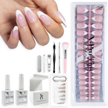 SXC Cosmetics French Tip Press On Nails Pink Series Medium Almond X-Pro Tips Starterkit