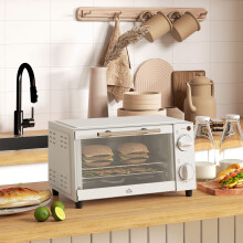 HOMCOM Mini Oven 9L Countertop Toaster Oven with Timer Control 750W Cream