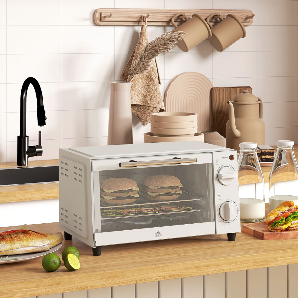 HOMCOM Mini Oven 9L Countertop Toaster Oven with Timer Control 750W Cream