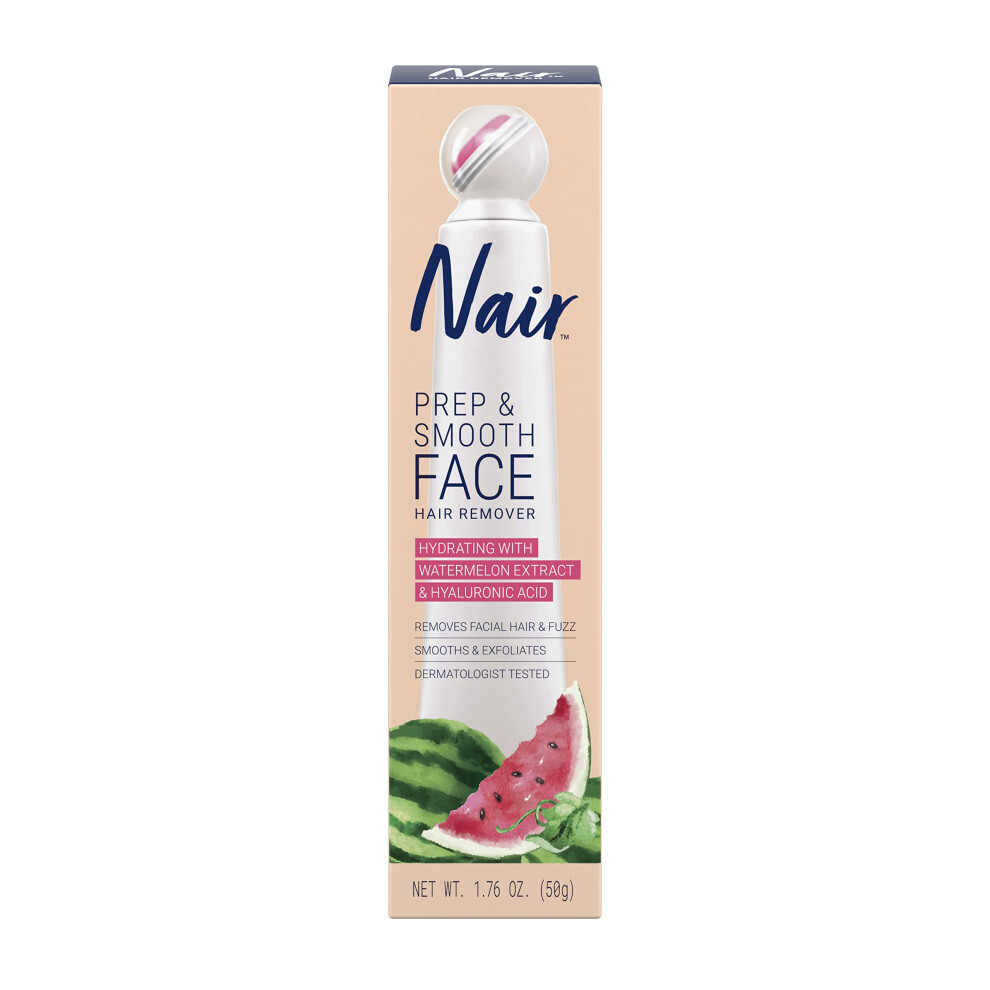 NAIR Prep & Smooth Face Exfoliating Depilatory Cream for Women - Effective Hair Removal for Smooth Skin with Hyaluronic Acid 1.76 oz