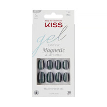 KISS Gel Fantasy, Unhas Auto-adesivas, Cola inclusa, 'Dial Me', Cinza, Tamanho Curto, Forma Oval, 28 Unhas