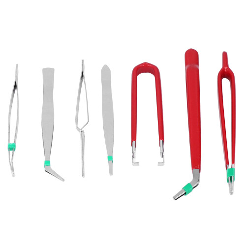 7 pezzi di pinzette antistatiche rosso e argento Q195-PVC 1