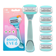 Dorco EVE6 Smooth Touch Scheermes voor Vrouwen, Inclusief 1 Handvat en 6 Langdurige Scheermesjes| 1 Handvat + 6 Cartridges