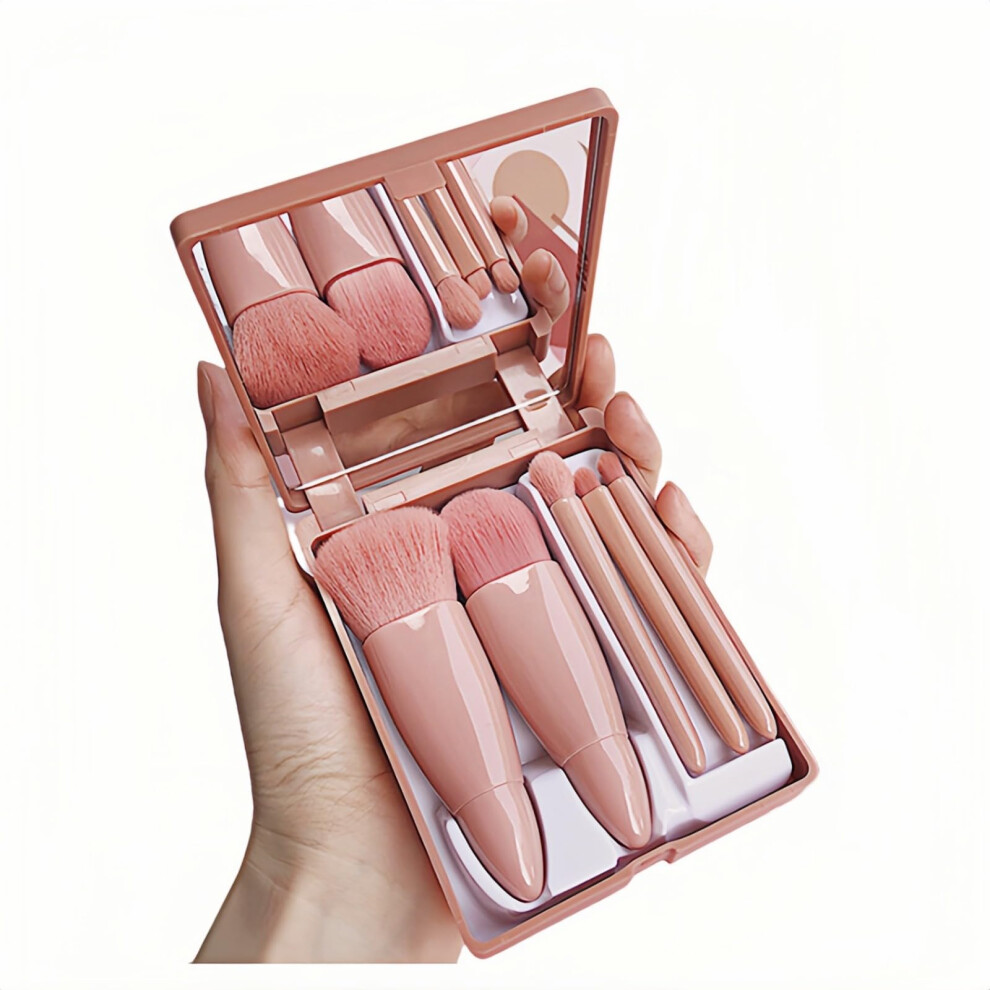 Fanbodta 5-Piece Professional Makeup Brush Set With Mirror & Travel Case Hypoallergenic Vegan Bristles For Sensitive Skin Luxury Gift-Ready Box Portable C
