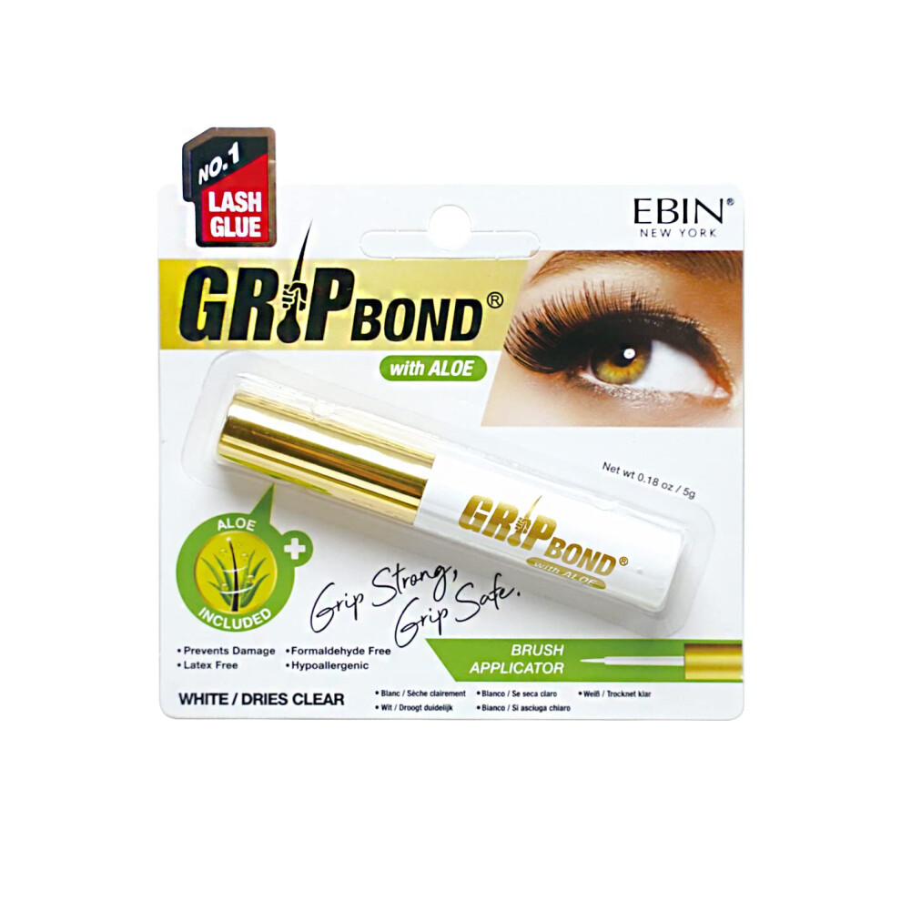 Ebin New York White Grip Bond Eyelash Adhesive Glue (Brush Type /Dries Clear Aloe)|Fast Dyring Enhancing Volume Easy Application Long Lasting