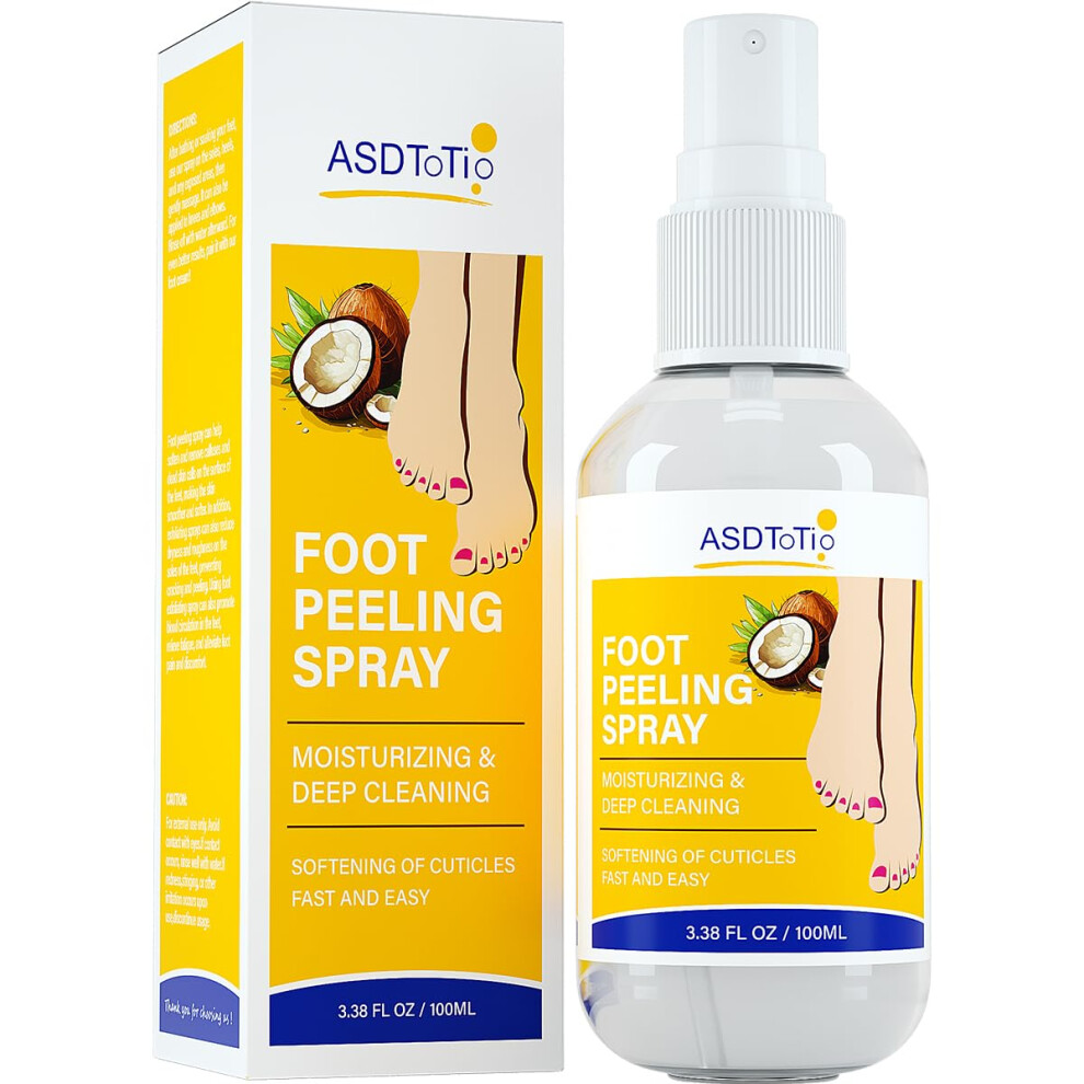 Asdtotio Instant Foot Peeling Spray- Coconut Foot Peeling Spray Instantly Remove Dead Skin Hydrate & Nourish. Exfoliate Dry Rough Skin- 4 Fl.oz