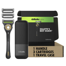 GilletteLabs met exfolirende scheermes voor mannen, 1 handgreep, 3 mesjes, navullingen, inclusief reisetui voor handig opbergen onderweg