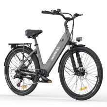 HILLMILES Milecity 1 - Bicicleta Elétrica 26" - Motor 250W - Bateria Removível 36V 13Ah - Autonomia 100km - Shimano 7 velocidades, Cinza