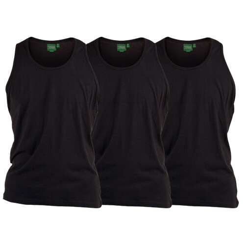 (Black, 6XL) D555 Pure Cotton Long Length 3 Pack Vests