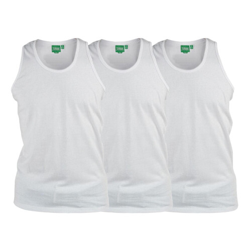 (White, 2XL) D555 Pure Cotton Long Length 3 Pack Vests
