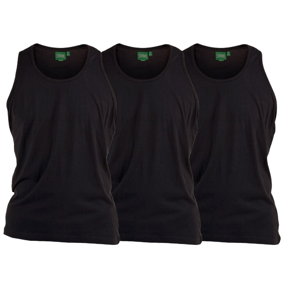 Duke Tops (Black, 5XL) D555 Pure Cotton Long Length 3 Pack Vests