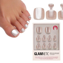 Glamnetic Press nas unhas dos ps - Pure Intentions | Unhas postias com brilho nude iridescente sutil e acabamento brilhante | 16 tamanhos - Kit