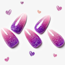 GLAMERMAID Faux Ongles Pressés Gel Amande Moyen, Paillettes Violet Rose Ombre