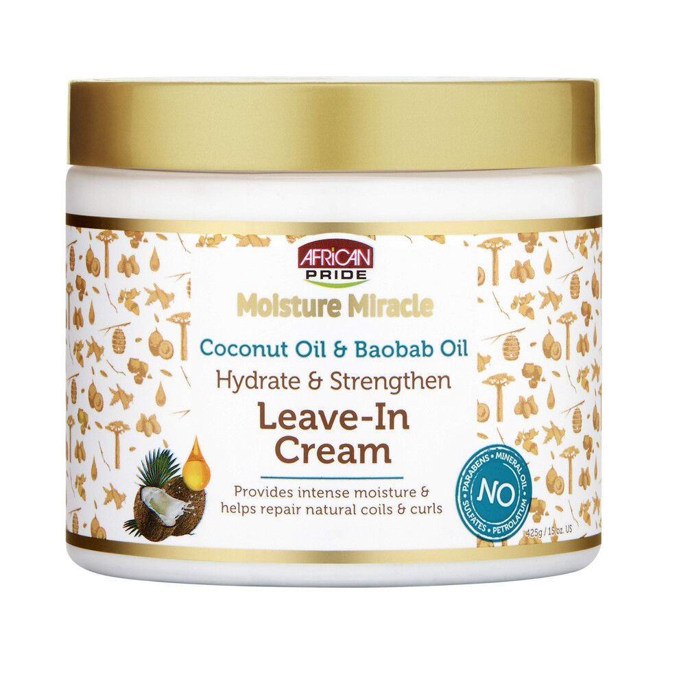 Photos - Hair Product African Pride Moisture Miracle Coconut Oil & Baobab Oil Leave-In Cream - Provides Intense Moisture & Helps Repair Natural Co