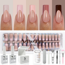 SXC Cosmetics French Tip Press On Nails - Tom de pele nude e srie de cores Medium Square X-Pro Tips Starter Kit ST117KIT