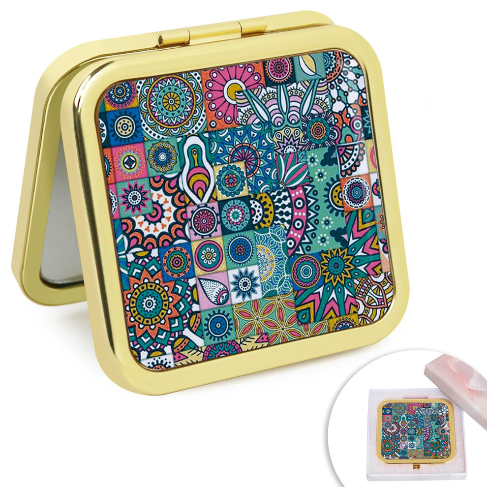 Glintz Compact Mirror Travel Makeup Mirror With Magnifying Double Sided Portable Hand Mirror For Handbag And Pocket Golden