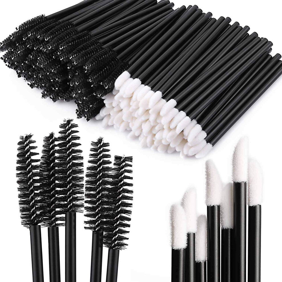 Tbestmax Black 200 Disposable Mascara Wand Spoolies And Lip Brushes, Lipstick Lipgloss Applicator For Eyebrow Eyelash Extension Makeup Kits