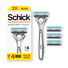 Schick Quattro Titanium Razor 1 Razor Handle and 4 Cartridges | Shaving Razors for Men 4 Blade Mens Razors for Shaving Razor Blades for Men 1 Han