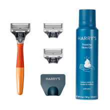 Harry's Razors for Men - Shaving Kit for Men includes a Mens Razor Handle 3 Razor Blade Refills Travel Blade Cover and 4 Oz Shave Gel