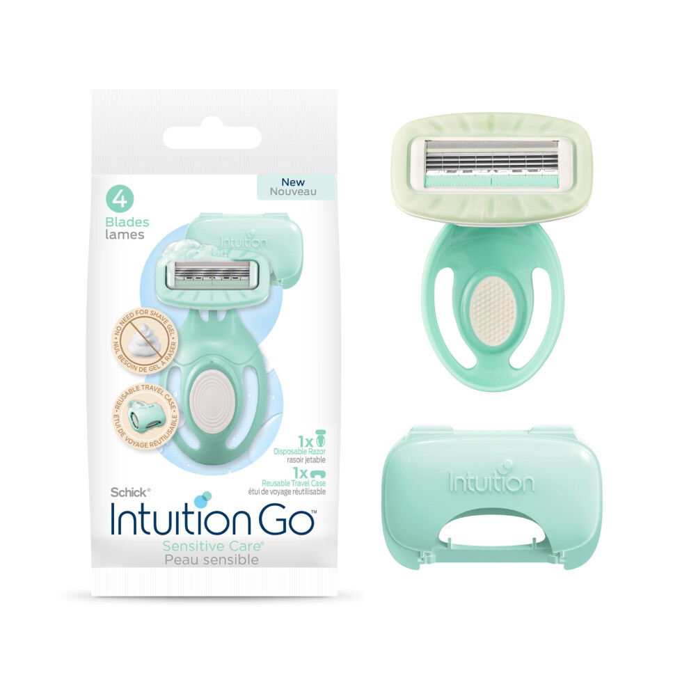 Schick Intuition Go Disposable Travel Razor for Sensitive Skin 1 Count | Razors Sensitive Skin Womens Disposable Razors with Organic Aloe Trav