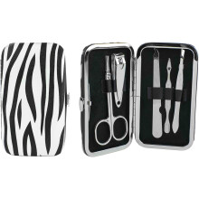 5dln sada pro pci o manikru v cestovnm pouzdre Zebra Print (kletov nukov oboustrann pinzeta s prtlacnou tycinkou na nehty)