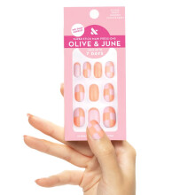 Olive & June Classic Super Stick Mani Press On Nails | Short Round | No Glue Needed | 32 Tab Nails in 16 Sizes | Non-Toxic Tabs | Easy On-Off Non-Dam