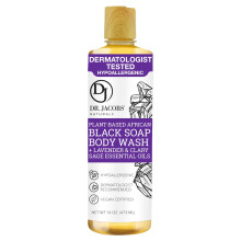 Dr. Jacobs Naturals, Pflanzenbasierte Afrikanische Schwarze Seife Duschgel, Lavendel & Muskatellersalbei Ätherische Öle, 16 Unzen (473 ml)