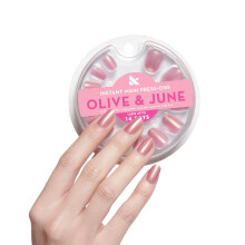 Olive & June Instant Mani Unhas Press-On | (Cola) Extra Curtas, Redondas 42 Unhas Falsas, 21 Tamanhos