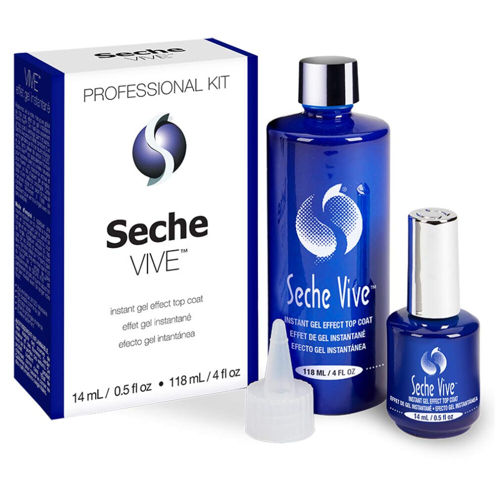 Seche Vive Professional Kit Instant Gel Effect Top Coat For Nail Polish 4 Oz & 0.5 Oz Refill