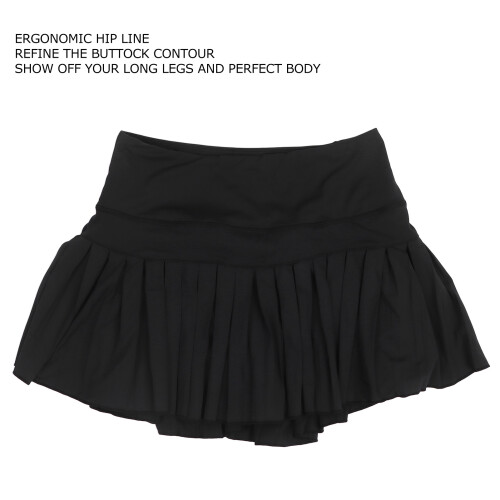 L Schwarzer Plissee-Tennisskirt mit Shorts Polyester 2
