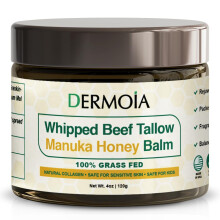 DERMOIA Grass Fed Whipped Beef Tallow for Skin with Manuka Honey - Silky Smooth Fast Absorbing Tallow & Honey Balm - Ideal for Kids & Eczema Prone A