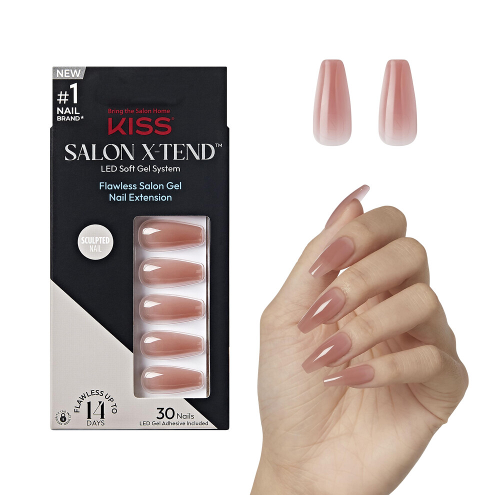 Kiss Pink Salon X-Tend Press-On Nails Nail Glue Included 'Flowers' Medium Long Size Coffin Shape Includes 30 Nails 5Ml Led Soft Gel Adhes