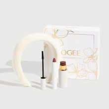 Ogee Cheers to Glow Limited-Edition Set - Sculpted Face Stick in Copper Tinted Sculpted Lip Oil in Rosalia and Beyond Clean Volumizing Mascara