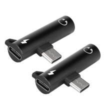 2 piezas de adaptador de audio USB-C a 3,5 mm 2-en-1 negro largo