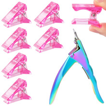 MIKIMIQI 6 stuks polygel snelbouw nageltips clip roze transparant vingerverlenging UV LED bouwer nageltips clips met 1 pc acryl nageltips tondeus