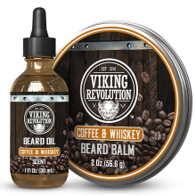 Zestaw balsamu do brody Viking Revolution Kawa i whisky dla mezczyzn (2 uncje) i olejku do brody (1 uncja) - Z olejkami arganowymi i jojoba - Zmiekcz