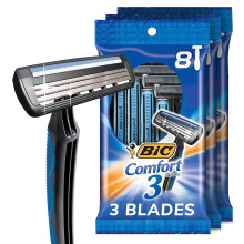 BIC Comfort 3 Wegwerpscheermesjes, 3-Blad Scheermes voor Mannen, 24-Stuks