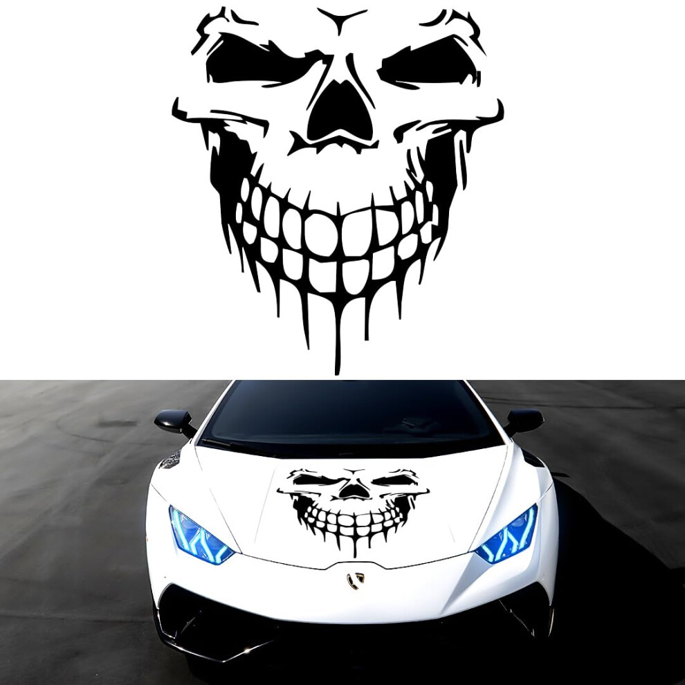 Skull Sticker For Car Hood Decal 2 Set - Racing Truck Skull Decals, Durable Vinyl, 12X10 Inches, Color Black 6482260678450