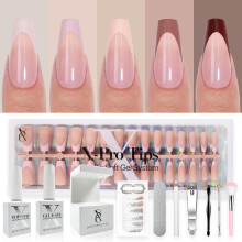 SXC Cosmetics French Tip Press On Nails - Ihonsävy Nude and Color -sarja Medium Coffin X-Pro Tips Starter Kit ST120KIT