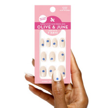 Olive & June Super Stick Mani Unhas Postiças | Curta, Redonda | Sem Cola Necessária | 32 Unhas em 16 Tamanhos |