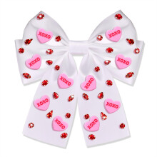Vokone Valentines Day Hair Bows for Girls Candy Heart Hair Bows Crystal Jeweled Conversation Heart Hair Bow Clips Barrette Hair Accessories for Women