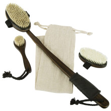 Vive Dry Brush Set for Lymphatic Drainage (3 Pieces) - Brushing Scrubber for Exfoliating Body Cellulite and Skin Massage - 100% Natural Boar Hair Br