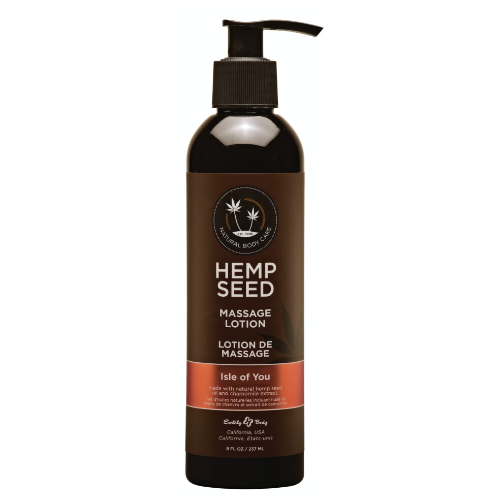 Earthly Body Hemp Seed Massage Lotion Isle Of You - 8 Oz - Glides Easily On Skin Absorbs Slowly & Deeply Moisturizes Leaves Skin Silky Soft - Vegan Cruelty F